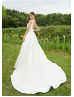 Bateau Neck Ivory Satin Lace Simple Wedding Dress